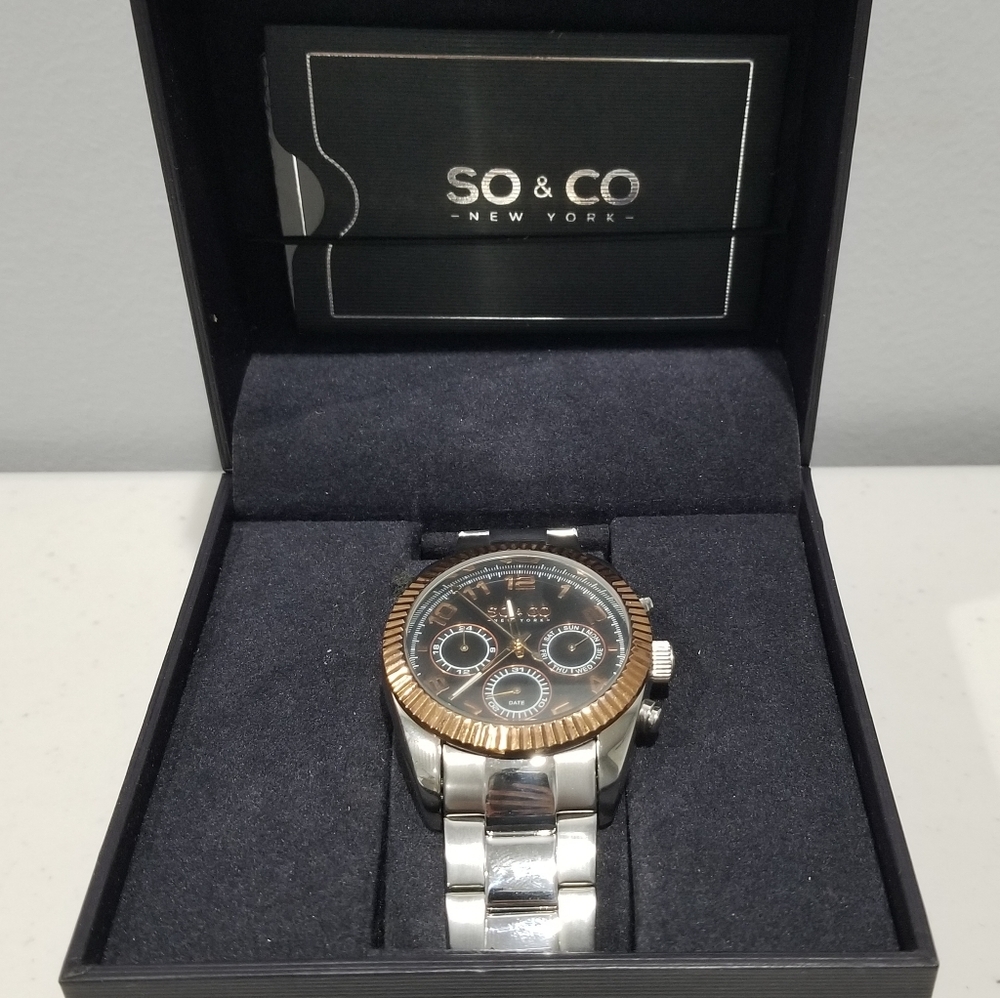 So & Co Stainless Steel and Gold Bezel Chronographic Men's  Watch